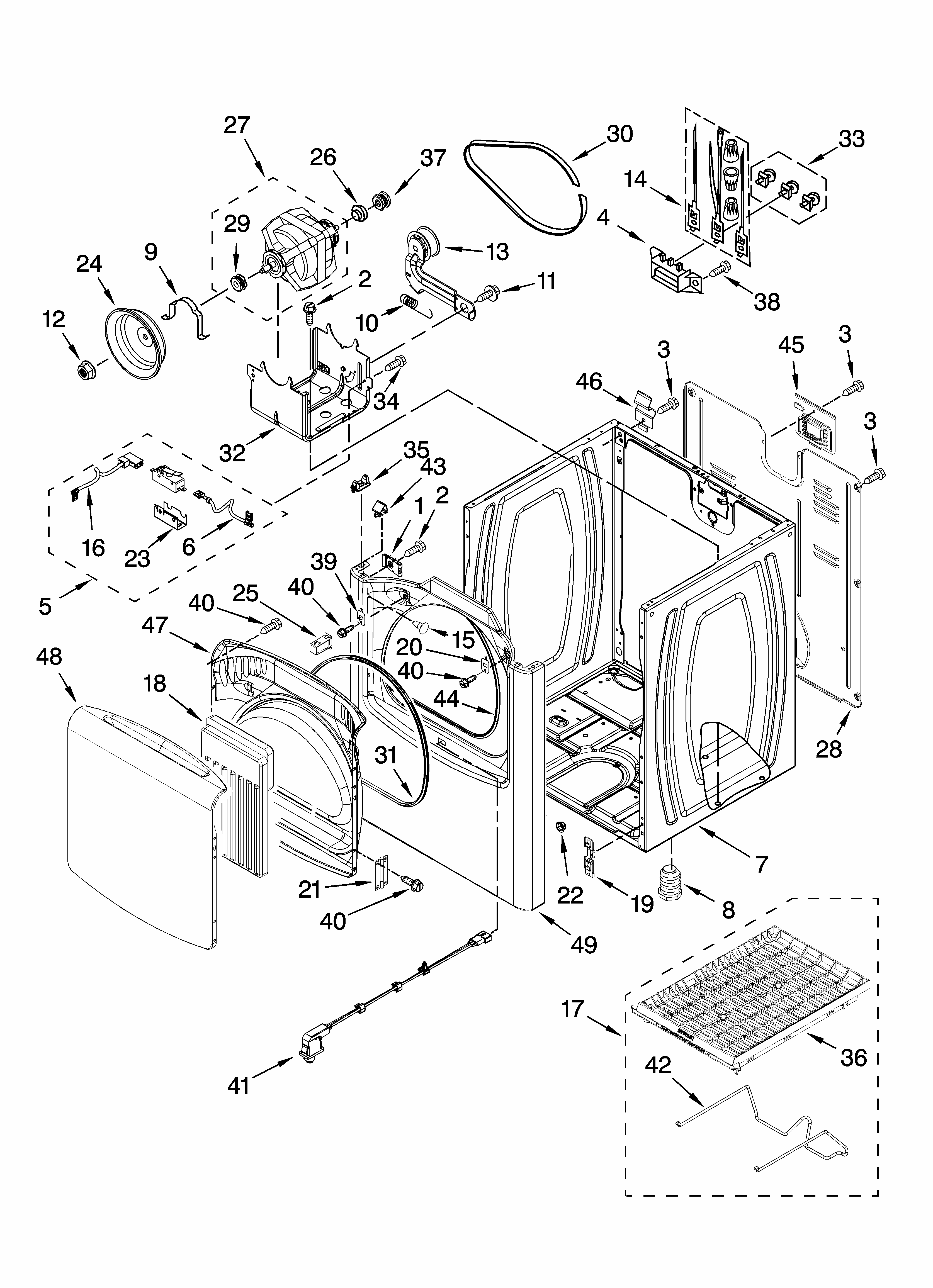 Cabinet Parts Diagram and Parts List for 110C67032601  Kenmore Dryer