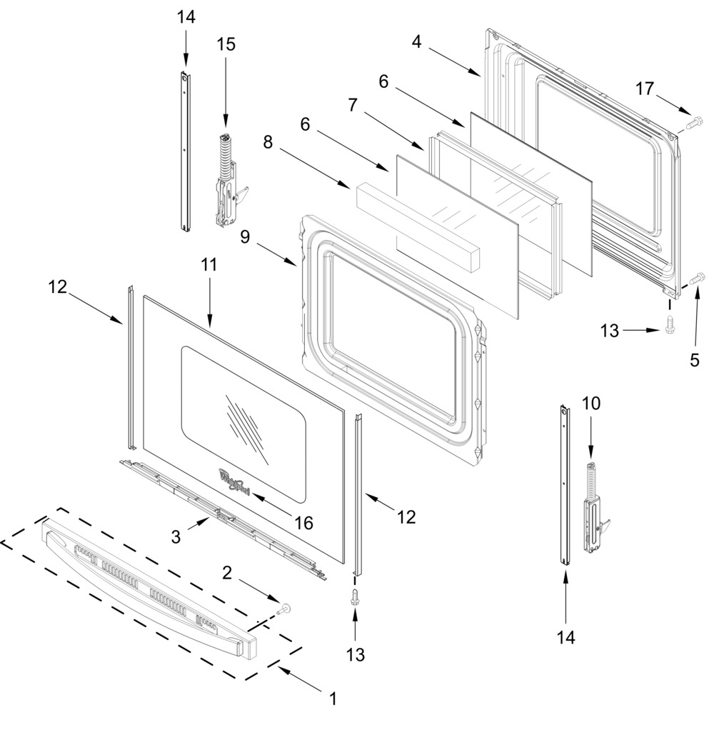 Door Parts Diagram and Parts List for WSGS5030SZ0  Whirlpool Range