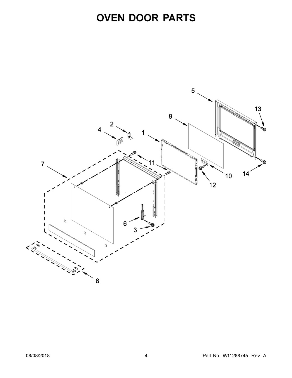 Oven Door Parts Diagram and Parts List for IBS300DS03  Whirlpool Wall Oven
