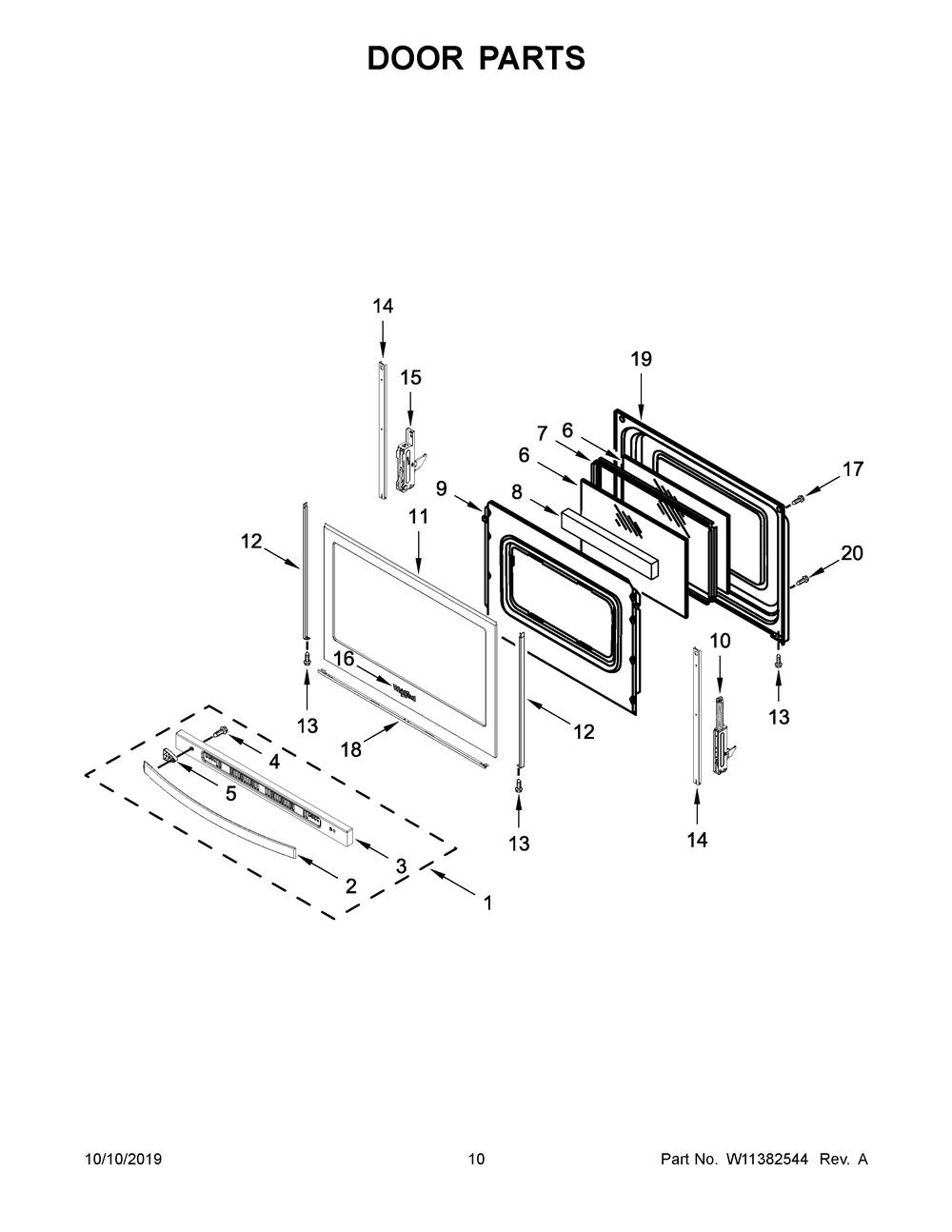 Door Parts Diagram and Parts List for WFG525S0JB0  Whirlpool Range