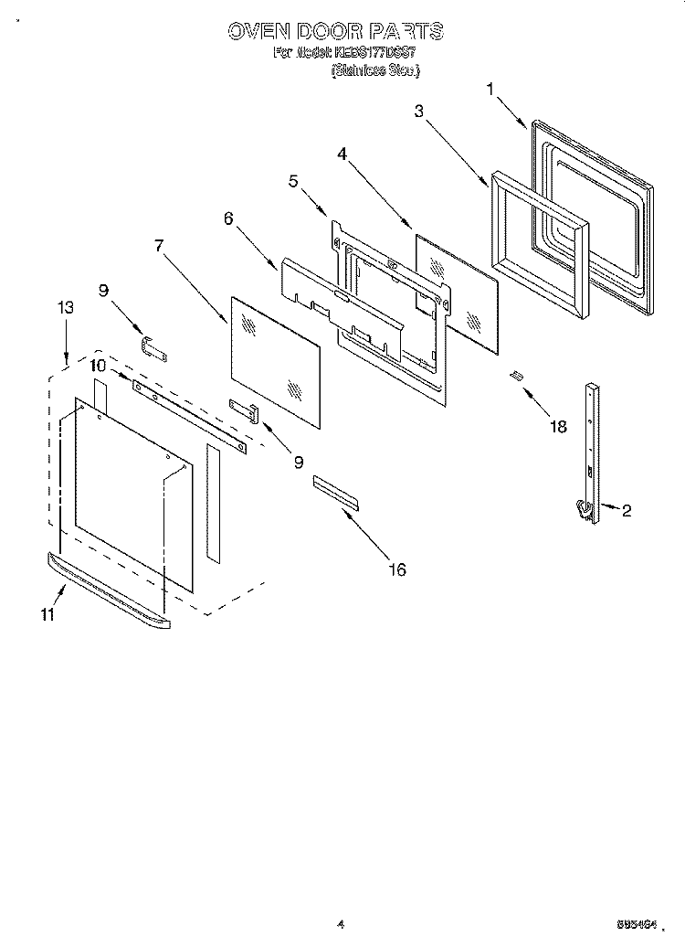 OVEN DOOR Diagram and Parts List for KEBS177DSS7  KitchenAid Wall Oven