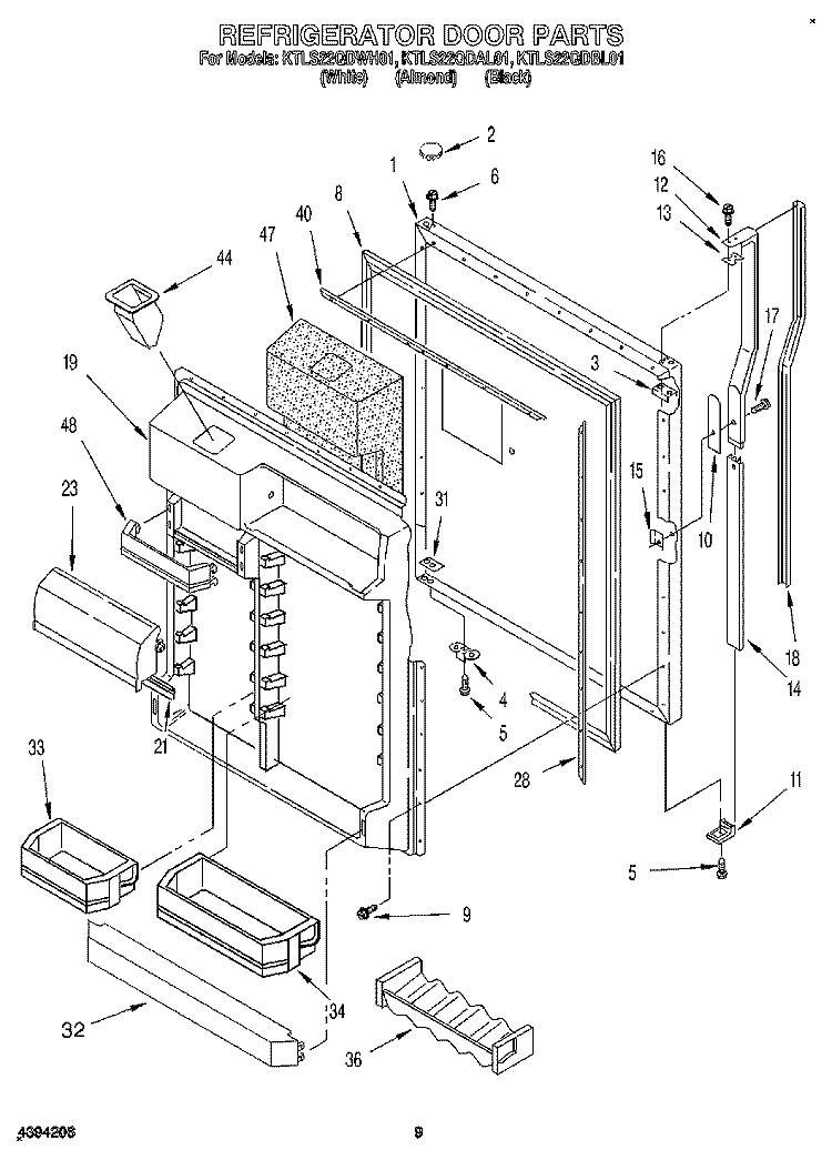 REFRIGERATOR DOOR Diagram and Parts List for KTLS22QDWH01  KitchenAid Refrigerator