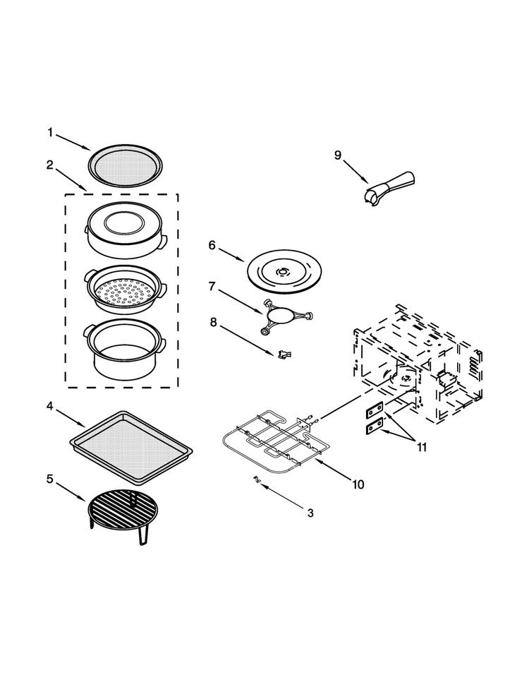 Internal Microwave Parts Diagram and Parts List for WOC54EC0AS01  Whirlpool Microwave