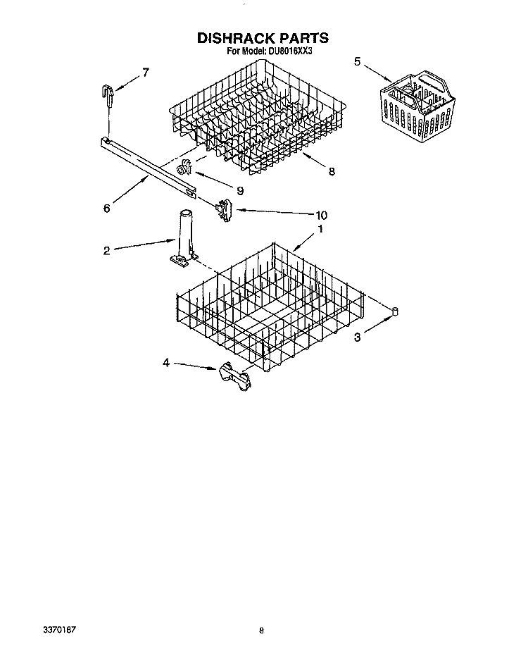 DISHRACK Diagram and Parts List for DU8016XX3  Whirlpool Dishwasher