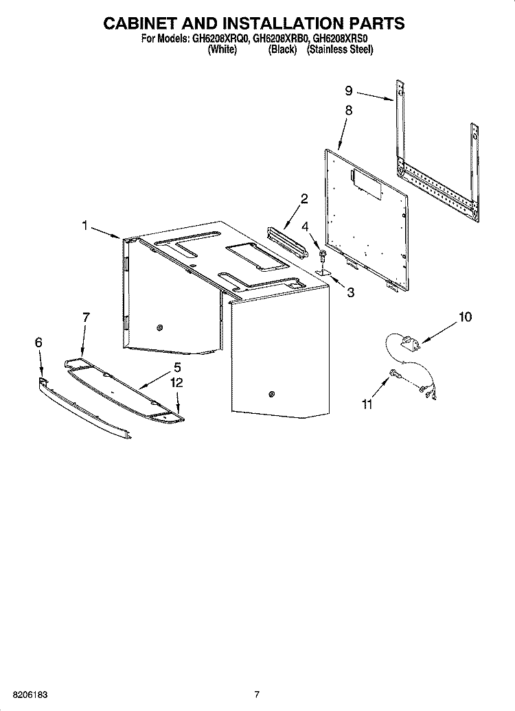 CABINET AND INSTALLATION PARTS Diagram and Parts List for GH6208XRS0  Whirlpool Microwave