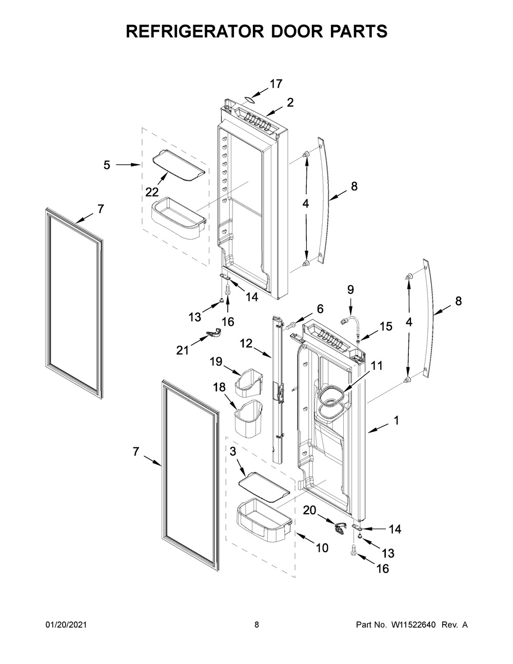 Refrigerator Door Parts Diagram and Parts List for WRF550CDHZ04  Whirlpool Refrigerator