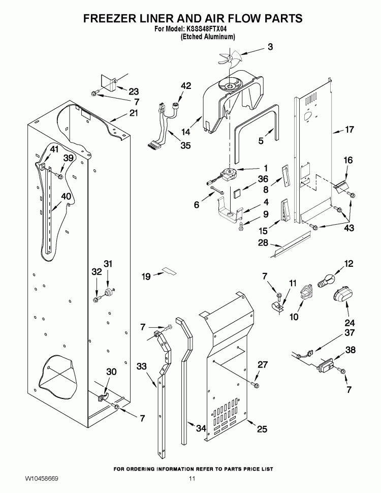 FREEZER LINER AND AIR FLOW PARTS Diagram and Parts List for KSSS48FTX04  KitchenAid Refrigerator