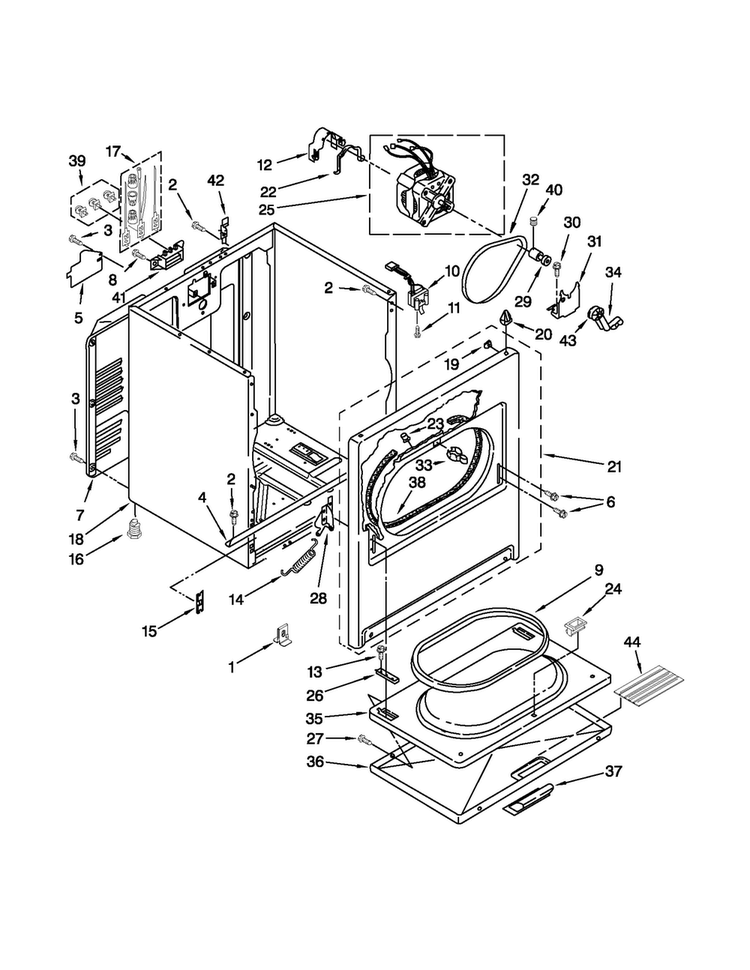 Cabinet Parts Diagram and Parts List for 3DWED4900YW1  Whirlpool Dryer
