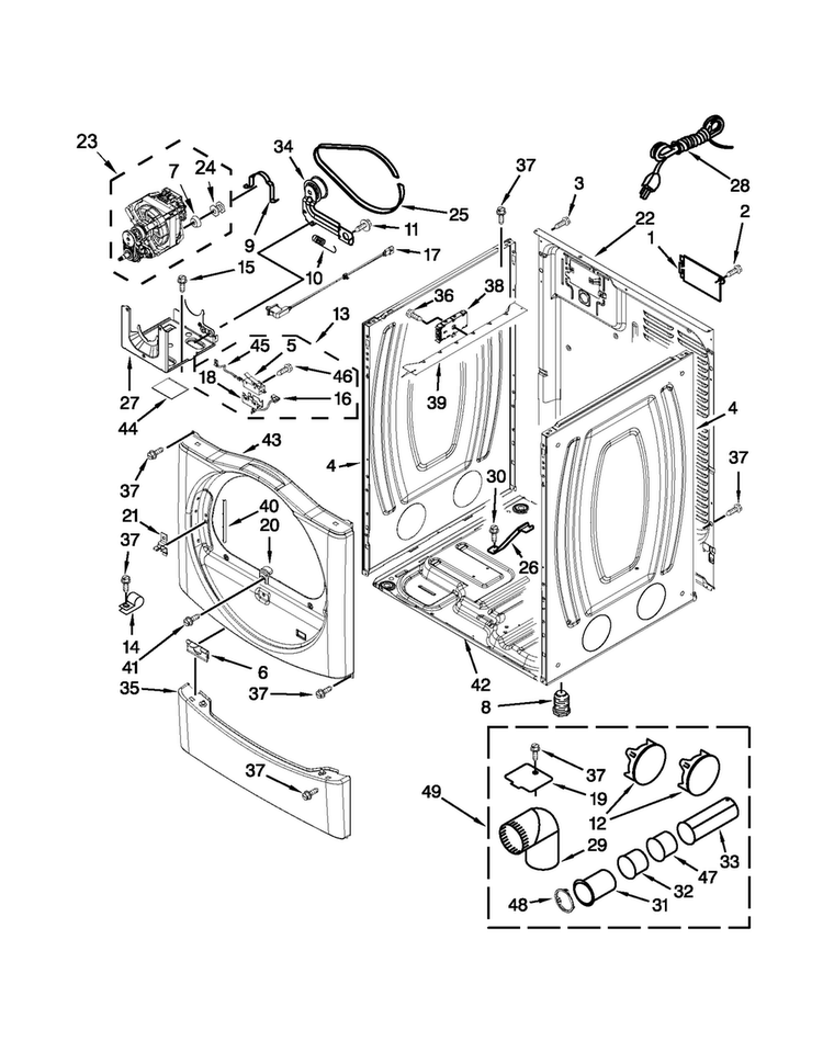 Cabinet Parts Diagram and Parts List for WGD9051YW3  Whirlpool Dryer