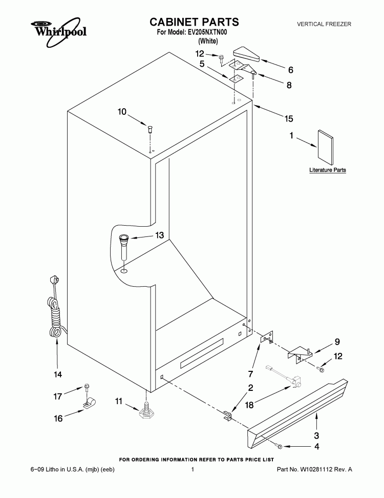 CABINET PARTS Diagram and Parts List for EV205NXTN00  Whirlpool Freezer