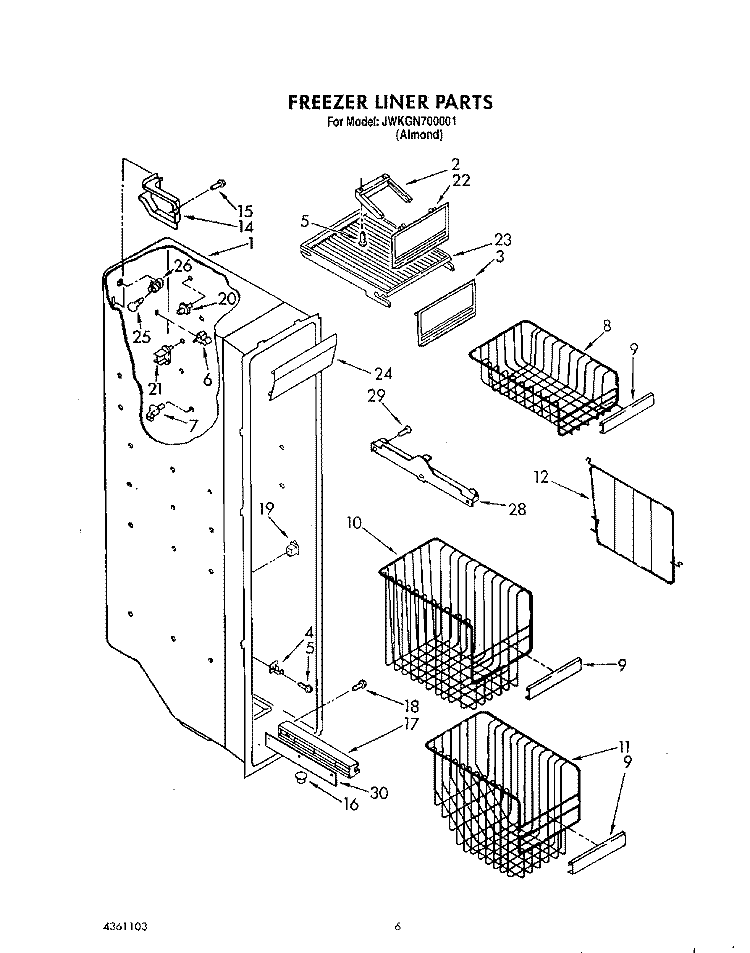 FREEZER LINER Diagram and Parts List for JWKGN700001  Whirlpool Refrigerator