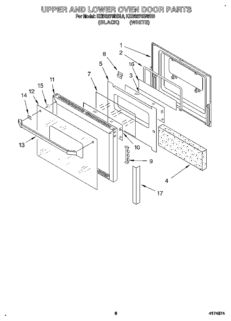UPPER AND LOWER OVEN DOOR Diagram and Parts List for KEBS276BBL0  KitchenAid Wall Oven