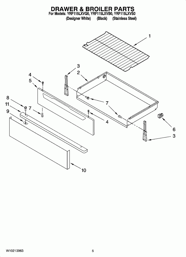 DRAWER & BROILER PARTS Diagram and Parts List for YRF115LXVB0  Whirlpool Range
