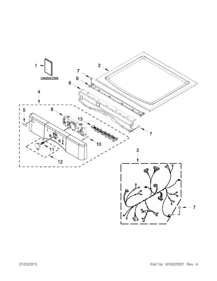 Top And Console Parts Diagram and Parts List for WGD9050XW3  Whirlpool Dryer