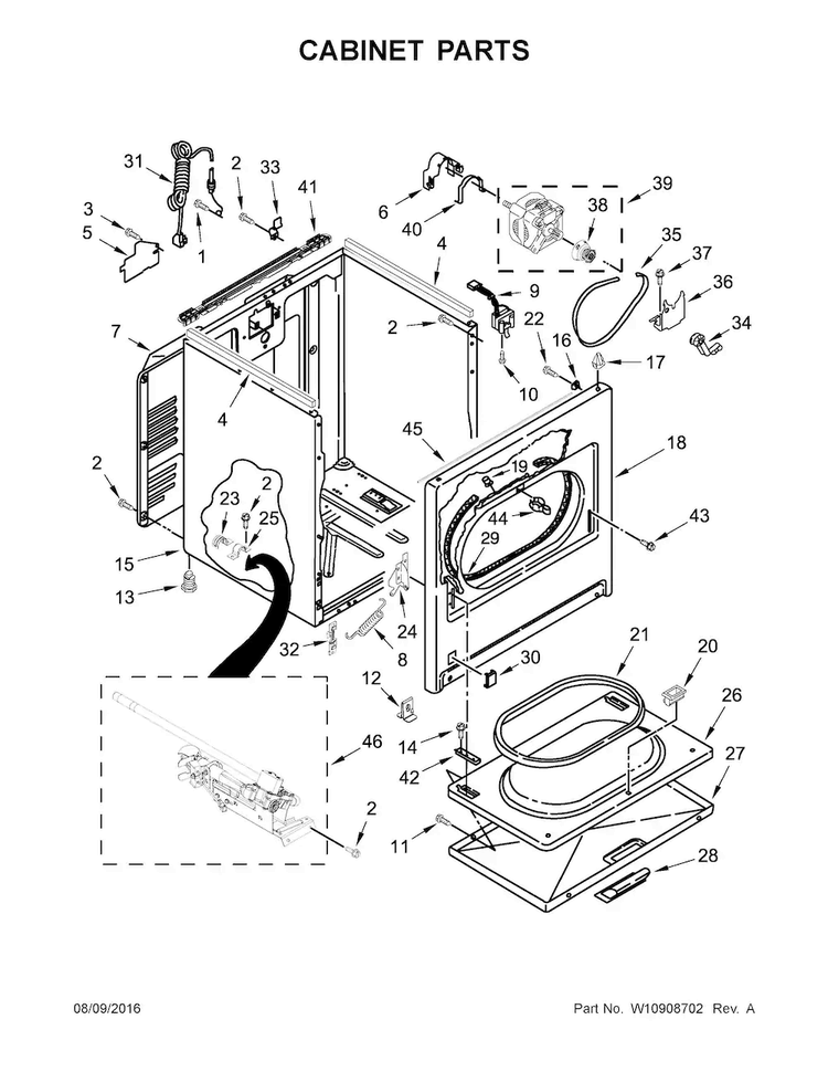 Cabinet Parts Diagram and Parts List for 7MWGD1850EI1  Whirlpool Dryer