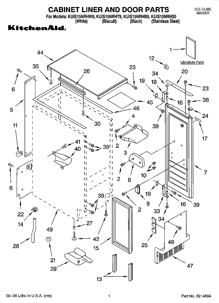CABINET LINER AND DOOR PARTS Diagram and Parts List for KUIS15NRHT9  KitchenAid Ice Maker