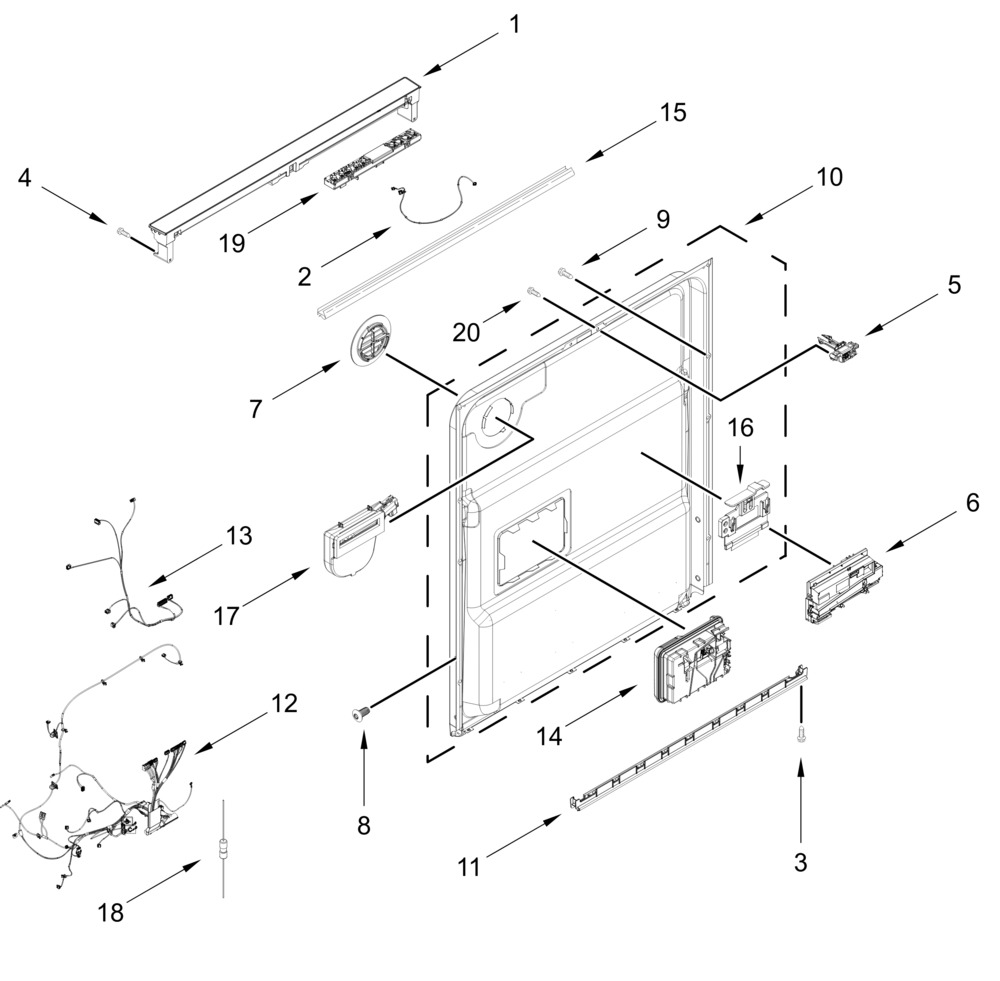 Control Panel And Inner Door Parts Diagram and Parts List for WDT750SAKZ4  Whirlpool Dishwasher