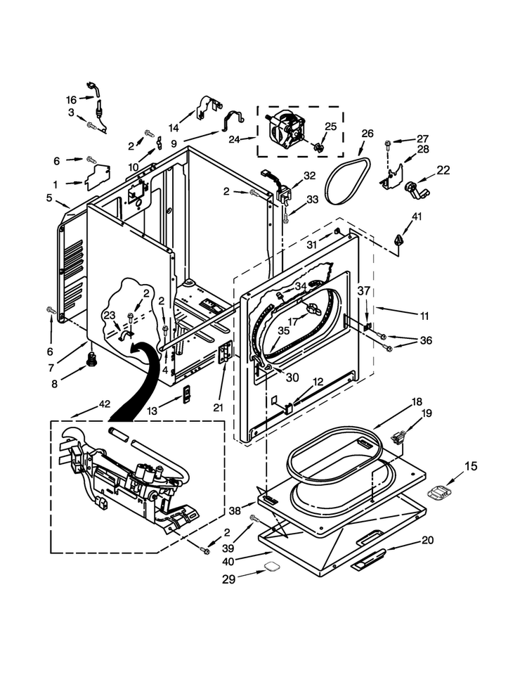 Cabinet Parts Diagram and Parts List for 1107192312  Kenmore Dryer