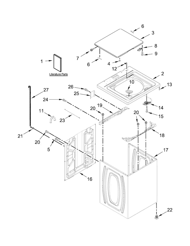 Top And Cabinet Parts Diagram and Parts List for WTW4915EW1  Whirlpool Washer