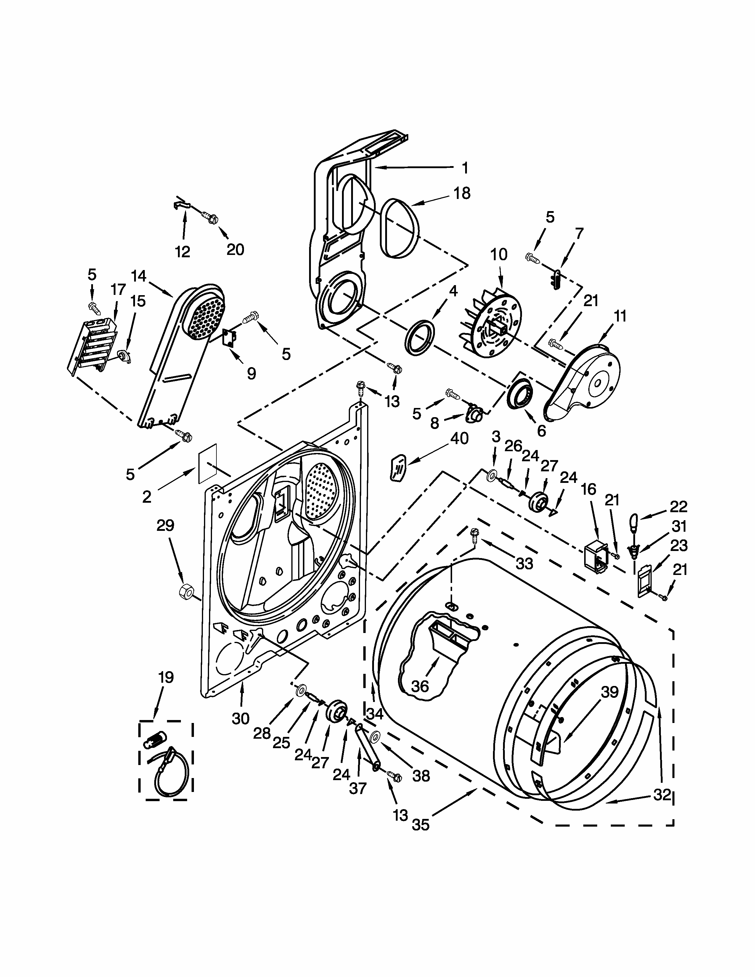 Bulkhead Parts Diagram and Parts List for 110C66132410  Kenmore Dryer