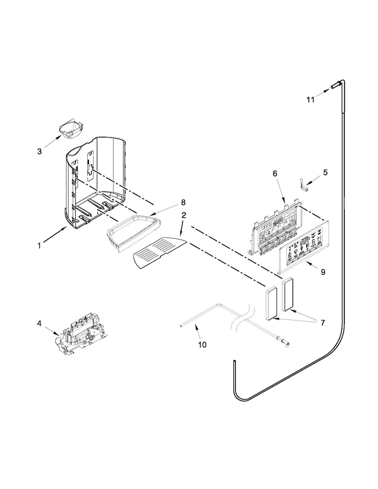 Dispenser Parts Diagram and Parts List for 10651782412  Kenmore Refrigerator