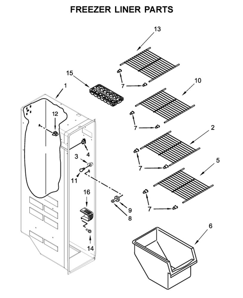 Freezer Liner Parts Diagram and Parts List for 10641133710  Kenmore Refrigerator