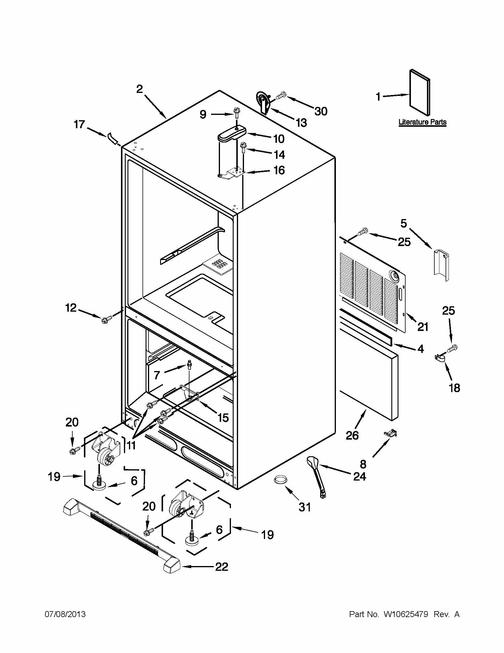 Cabinet Parts Diagram and Parts List for GB2FHDXWS09  Whirlpool Refrigerator