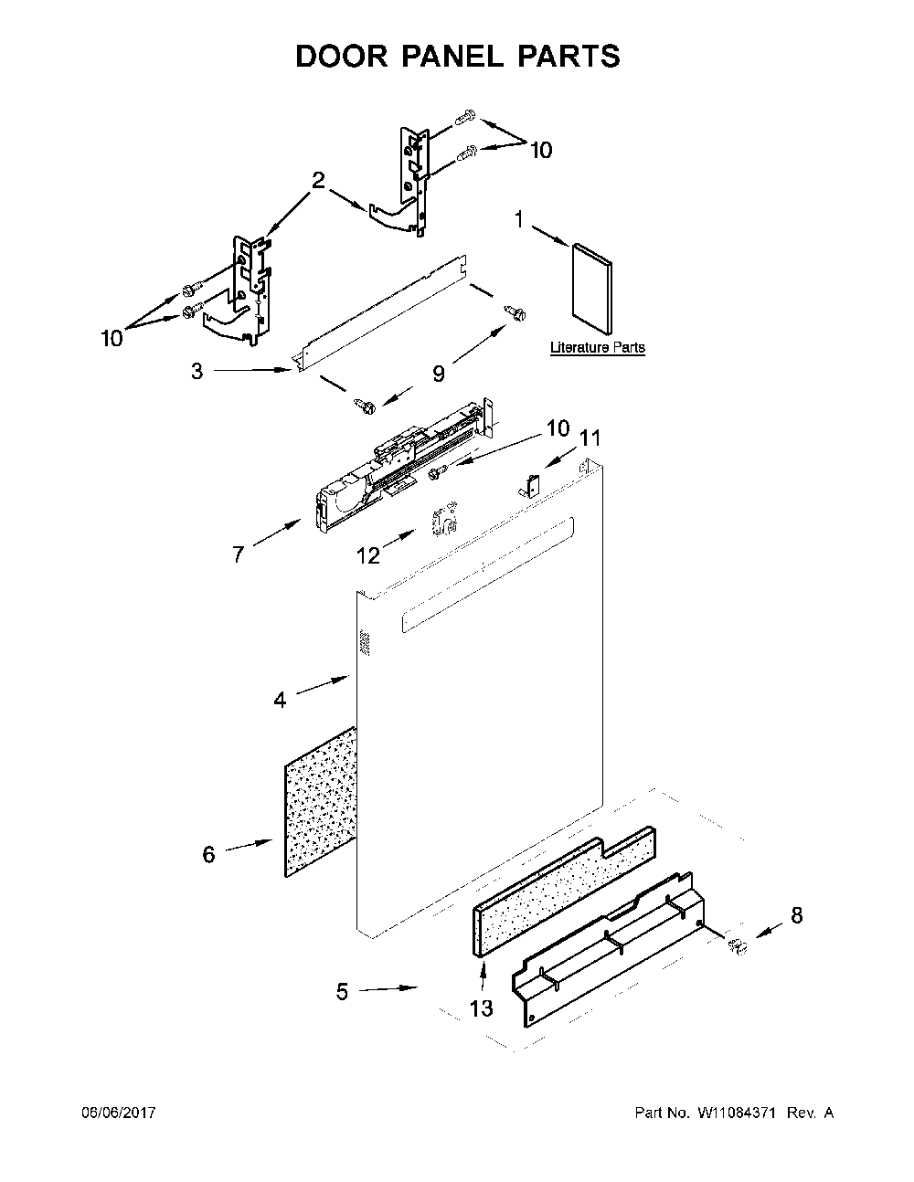 Door panel parts Diagram and Parts List for 66514549N710  Kenmore Dishwasher