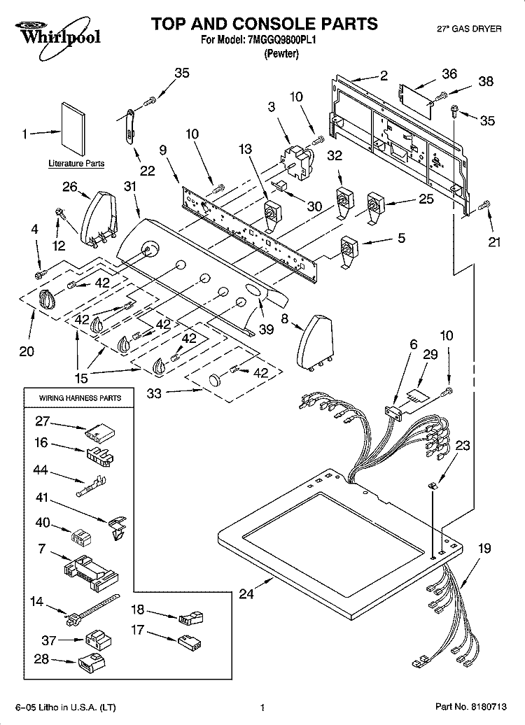 TOP AND CONSOLE PARTS Diagram and Parts List for 7MGGQ9800PL1  Whirlpool Dryer