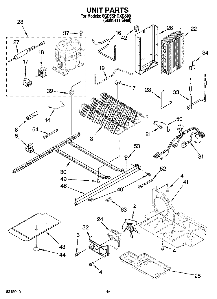 UNIT PARTS Diagram and Parts List for 6GD5SHGXSS00  Whirlpool Refrigerator