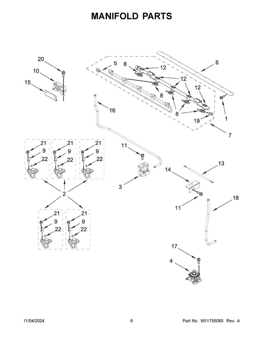04 - Manifold Parts Diagram and Parts List for KFDD500ESS12  Whirlpool Range