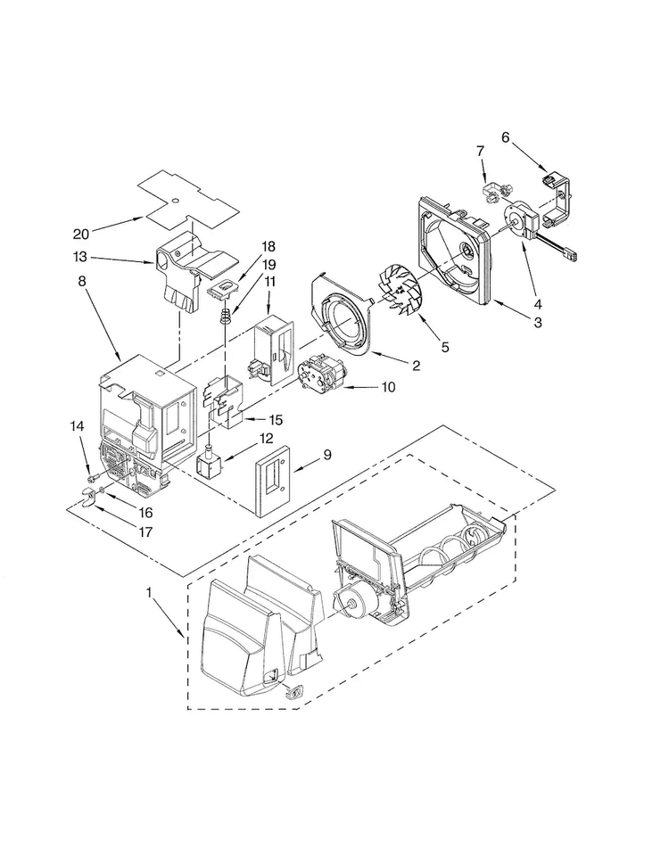 Motor & Ice Container Parts Diagram and Parts List for GI5FSAXVY03  Whirlpool Refrigerator
