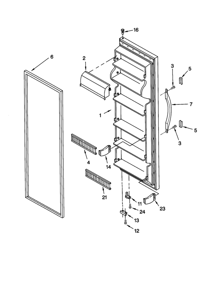 Refrigerator Door Diagram and Parts List for ED25GWXFW00  Whirlpool Refrigerator