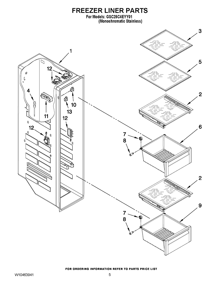 FREEZER LINER PARTS Diagram and Parts List for GSC25C4EYY01  Whirlpool Refrigerator