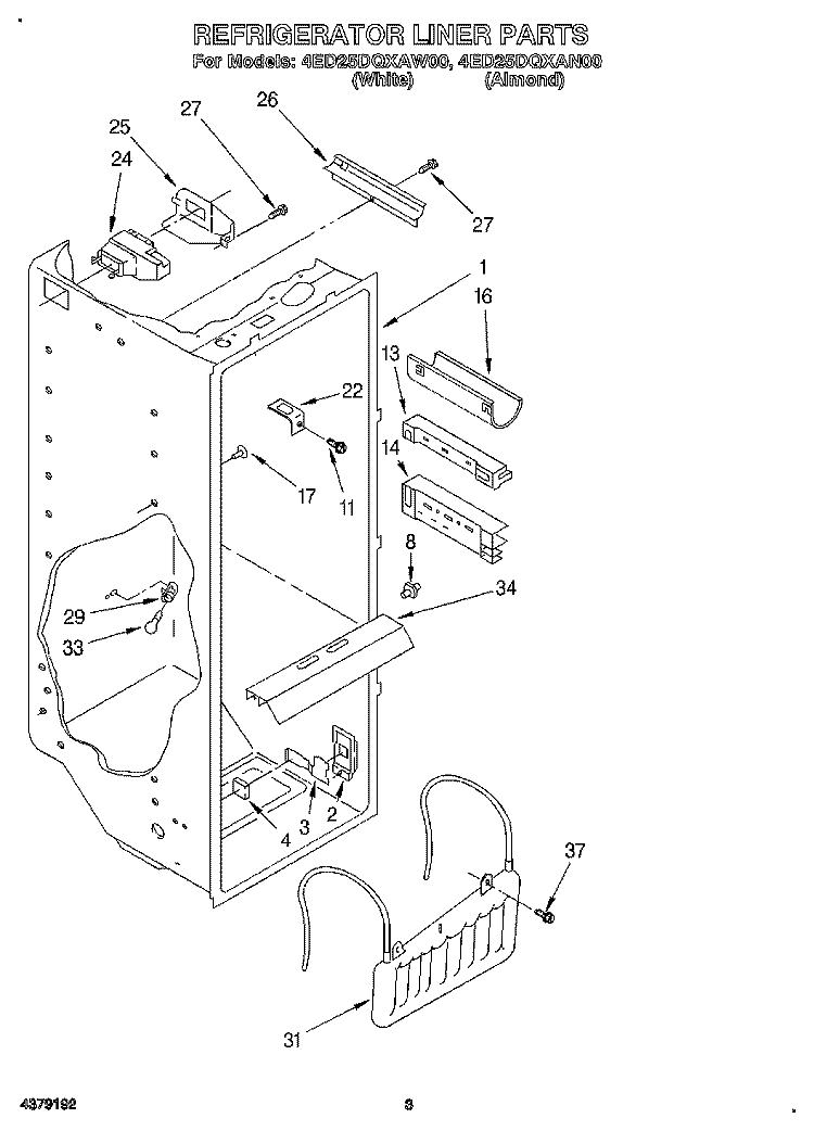REFRIGERATOR LINER Diagram and Parts List for 4ED25DQXAW00  Whirlpool Refrigerator