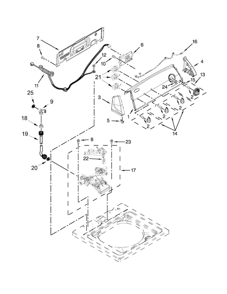 Controls And Water Inlet Parts Diagram and Parts List for 1CWTW4800YQ1  Whirlpool Washer