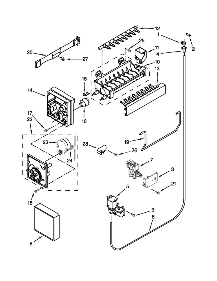 Icemaker Parts Diagram and Parts List for 5VWT71REYF00  Whirlpool Refrigerator