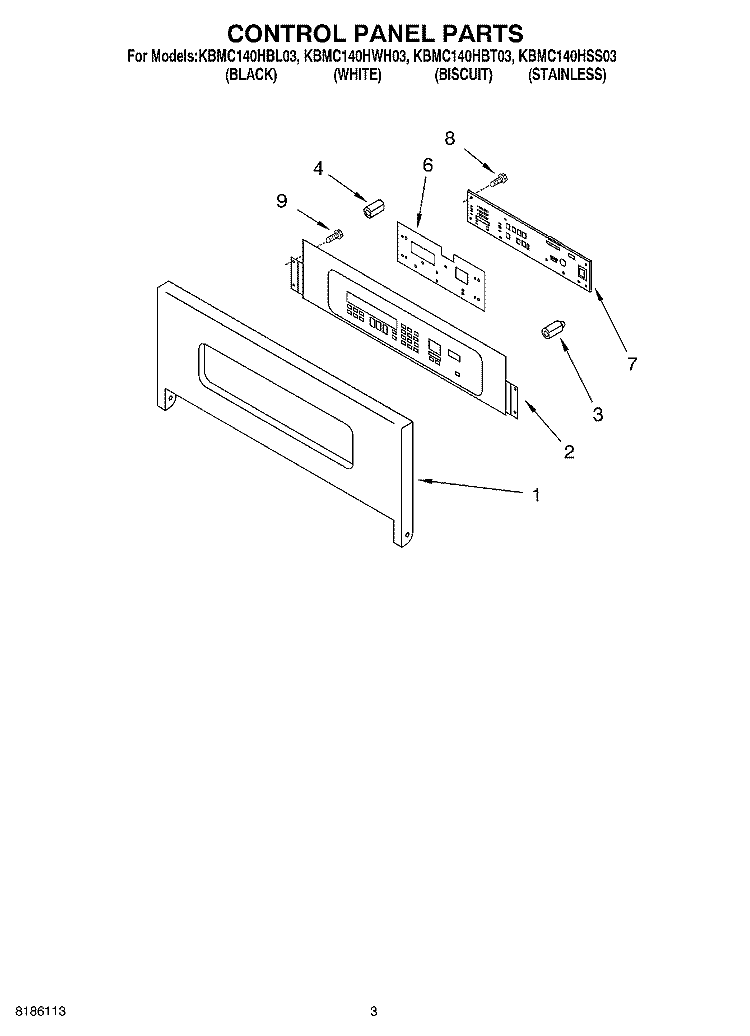 CONTROL PANEL PARTS Diagram and Parts List for KBMC140HSS03  KitchenAid Microwave Oven Combo