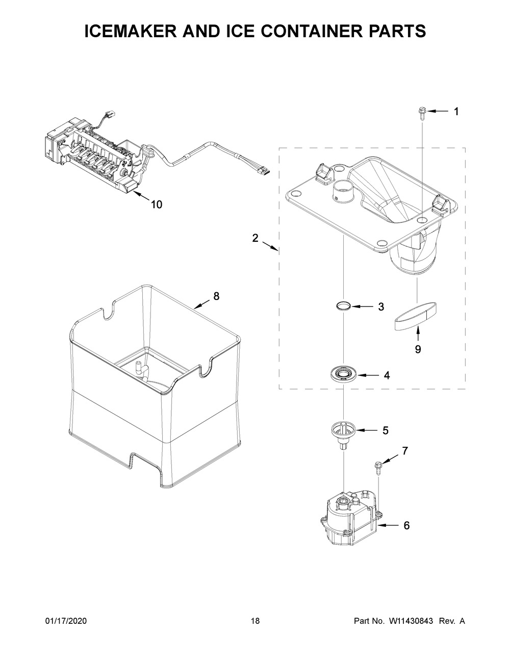 Icemaker & Ice Container Parts Diagram and Parts List for KRFF507HPS01  Whirlpool Refrigerator