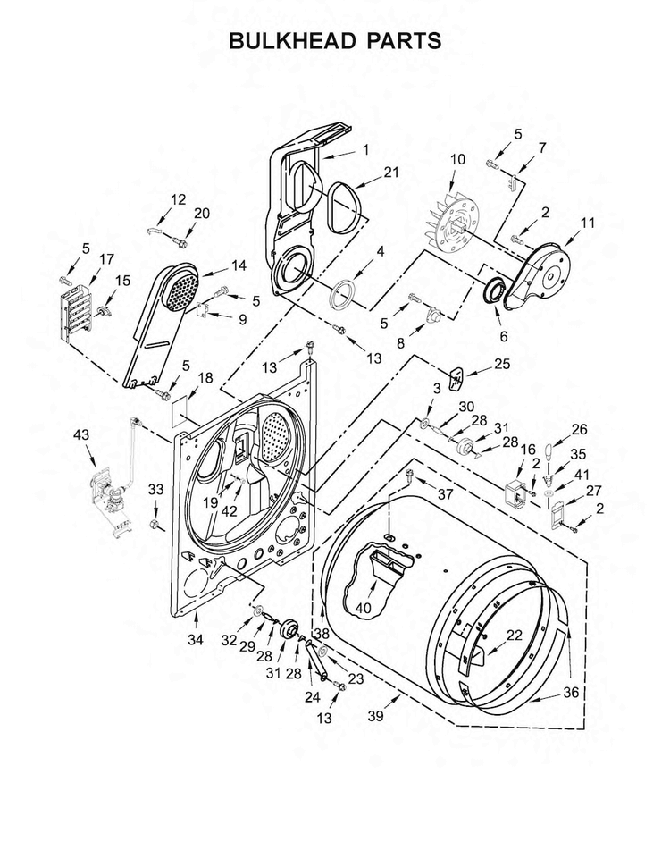 Bulkhead Parts Diagram and Parts List for 11067132410  Kenmore Dryer