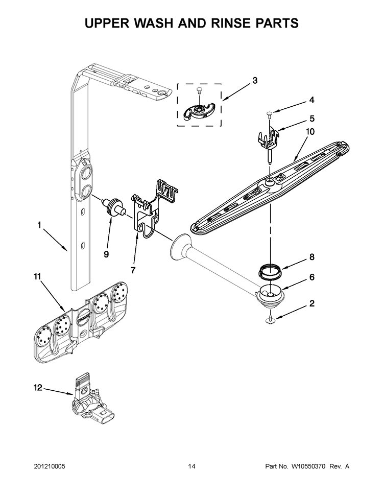 UPPER WASH AND RINSE PARTS Diagram and Parts List for KUDS35FBWH1  KitchenAid Dishwasher