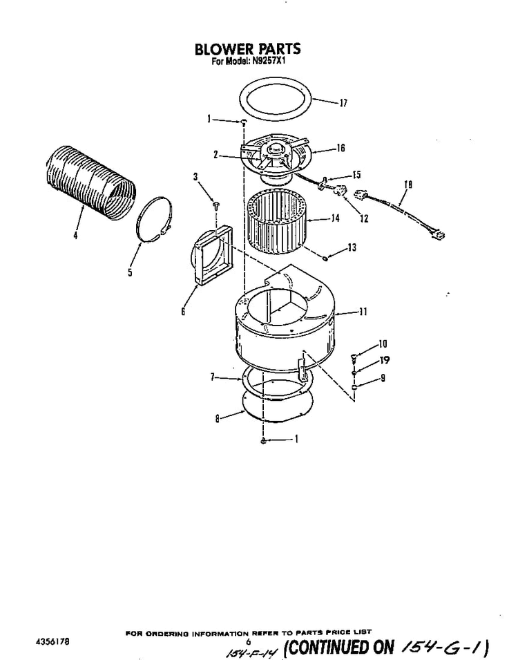Blower Diagram and Parts List for N9257*1  Roper Range