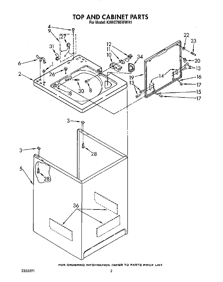 TOP AND CABINET, LIT/OPTIONAL Diagram and Parts List for KAWE760WAL1  KitchenAid Washer