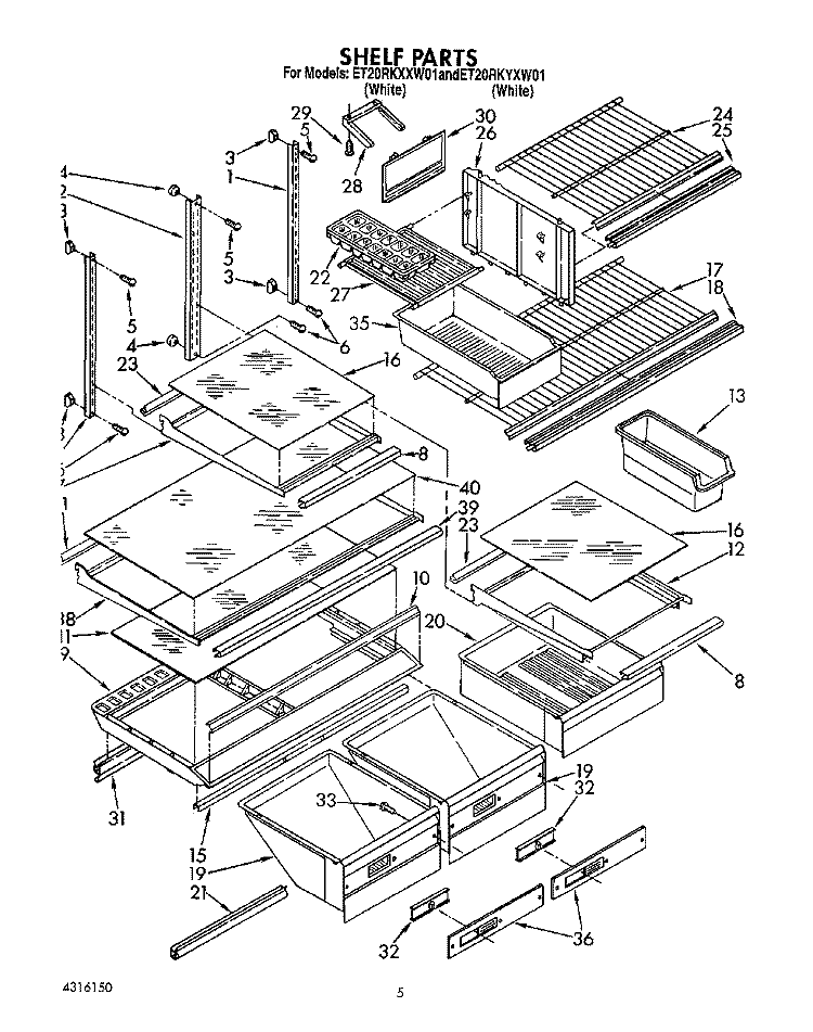 SHELF, LIT/OPTIONAL Diagram and Parts List for ET20RKXXW01  Whirlpool Refrigerator