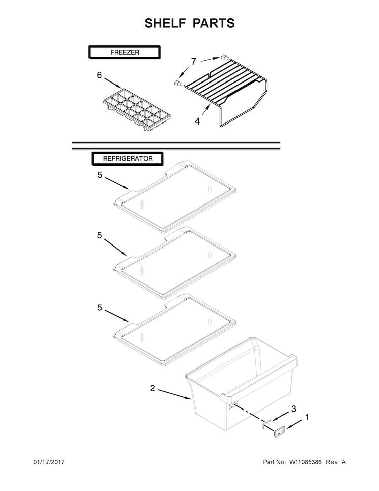 Shelf Parts Diagram and Parts List for WRT111SFDW03  Whirlpool Refrigerator
