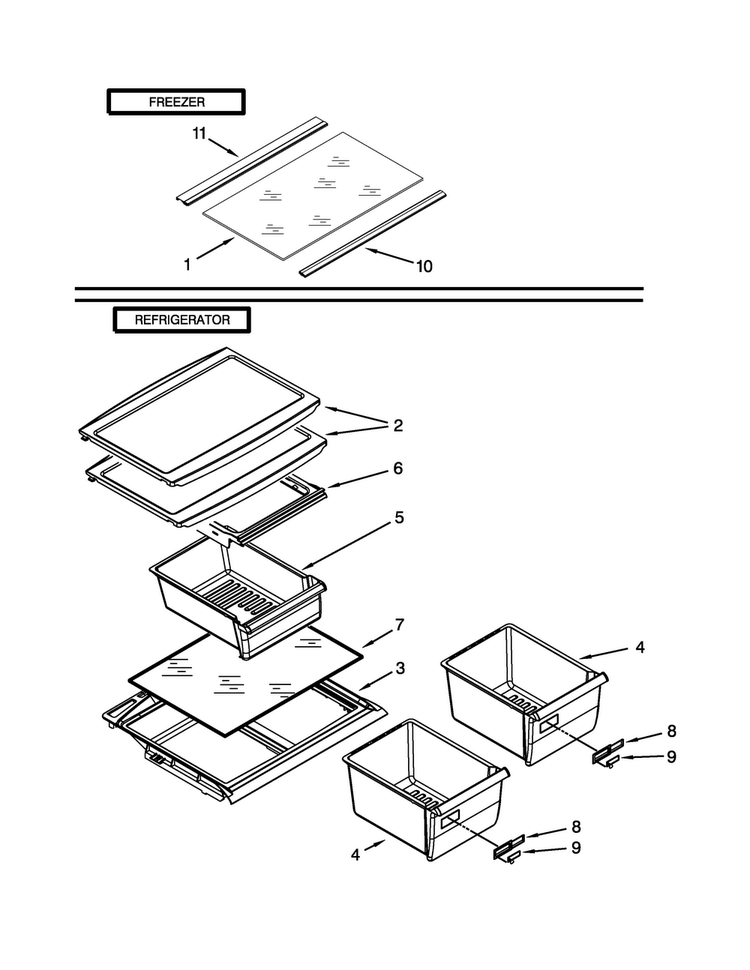Shelf Parts Diagram and Parts List for W8RXCGFXQ04  Whirlpool Refrigerator