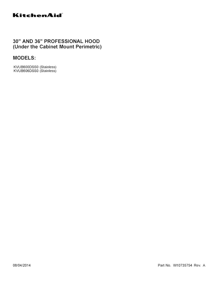 Cover Sheet Diagram and Parts List for KVUB600DSS0  KitchenAid Range Hood