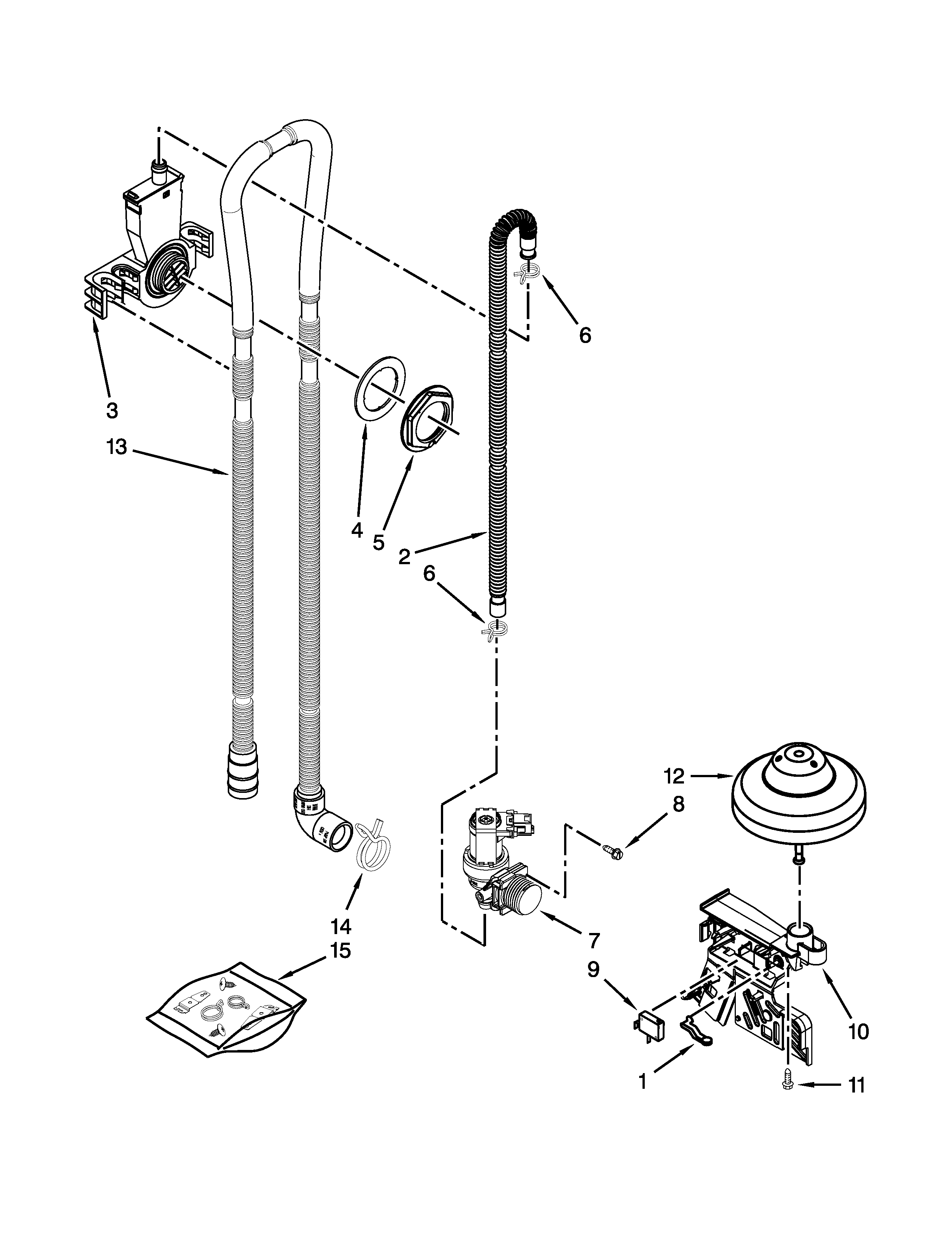 Fill, Drain And Overfill Parts Diagram and Parts List for 66514313N413  Kenmore Dishwasher