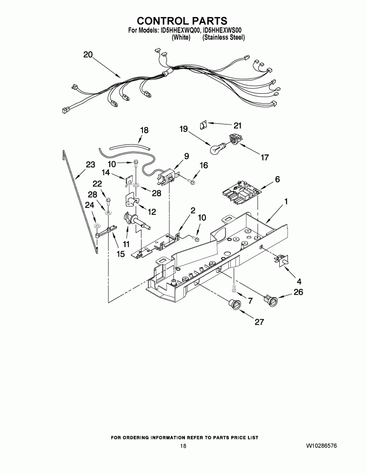 CONTROL PARTS Diagram and Parts List for ID5HHEXWS00  Whirlpool Refrigerator