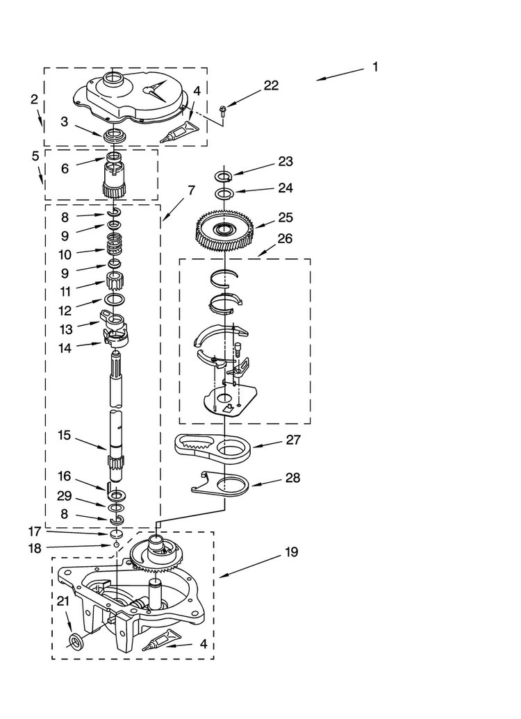 Gearcase Parts Diagram and Parts List for 11098752796  Kenmore Washer Dryer Combo
